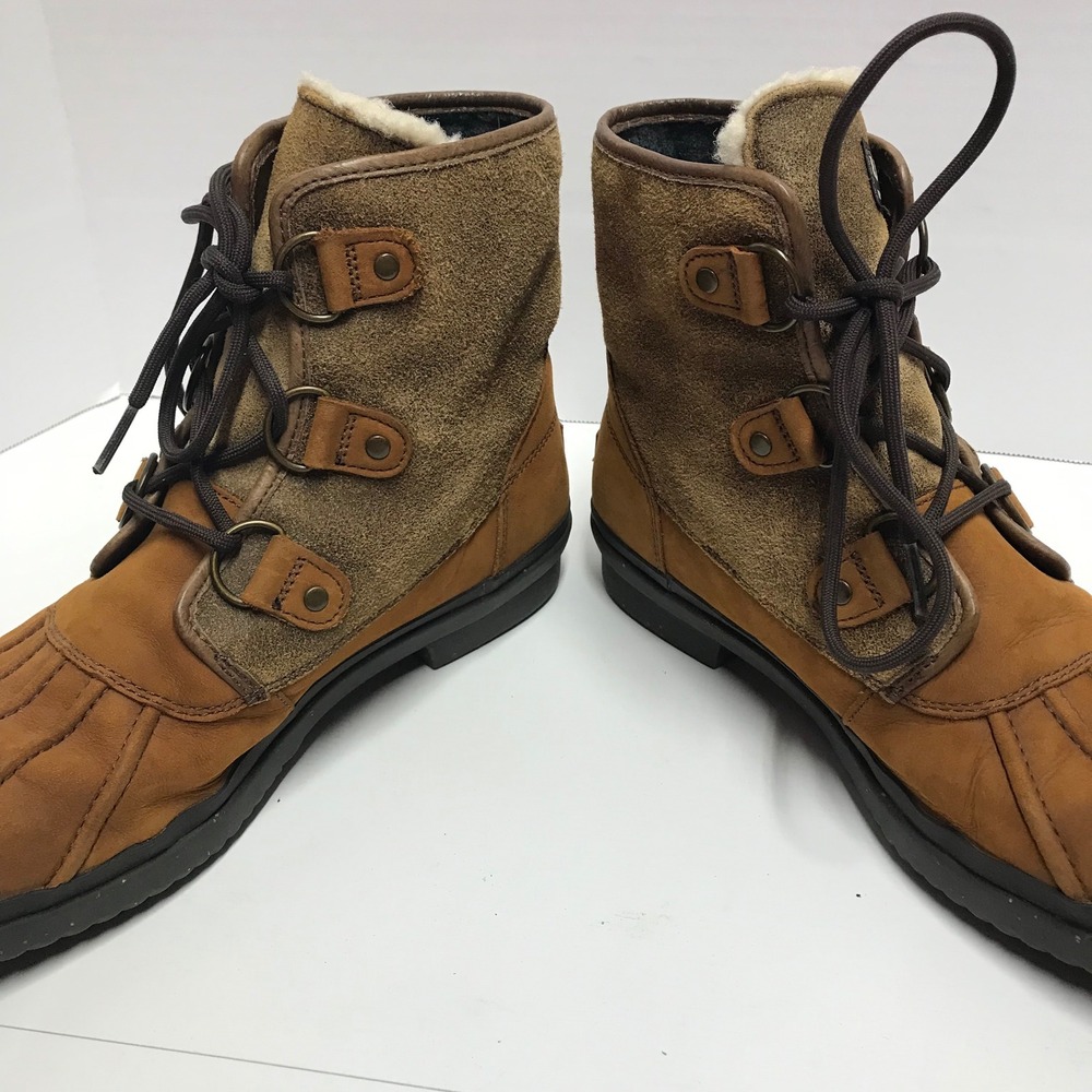 UGG Australia Adirondack Waterproof Duck Boots Brown Leather Suede Shearling - Picture 11 of 16